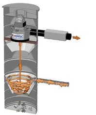 Większy separator pozwolił na mechaniczne (4) oddzielenie strumieni powietrza zasysanego (5) od powietrza już oczyszczonego (6), dzięki czemu uzyskano efekt skuteczniejszej filtracji powietrza