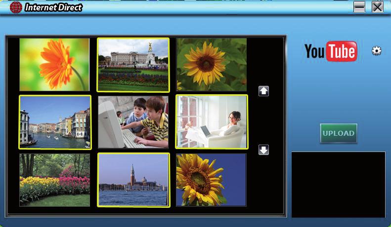 Internet Direct Możesz ładować prosto z aparatu filmy na YouTube. Musisz mieć w tym celu konto na YouTube. Podłącz kamkorder do komputera z dostępem do Internetu przy użyciu kabla USB.