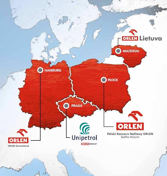 Wiodący koncern rafineryjno-petrochemiczny w Europie Środkowo-Wschodniej PKN ORLEN GŁÓWNY GRACZ W REGIONIE Strategiczna lokalizacja: przy sieci głównych rurociągów z dostępem do terminali