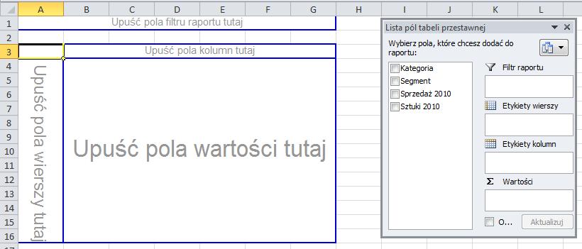 Aby było możliwe w oknie Opcje tabeli przestawnej na karcie Wyświetlanie należy zaznaczyd Układ klasyczny tabeli