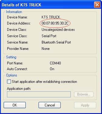Jeżeli test połączenia zakończy się pomyślnie, wyświetla się numer seryjny testera KTS Truck. 6. Wybierz <OK>. "" Tester KTS Truck może się komunikować z komputerem/laptopem przez złącze Bluetooth.