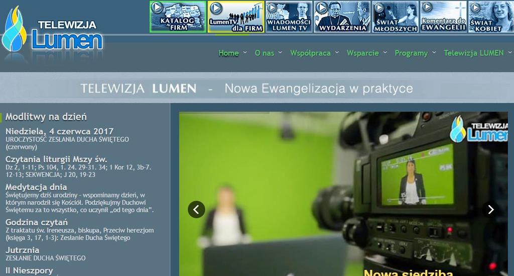 [20/40] Duszpasterstwo internetowe kobiet czy do młodzieży i do dzieci. Emitowane są świadectwa wiary oraz wideokonferencje. Strona główna tej telewizji wygląda tak jak poniżej. Rysunek 37.