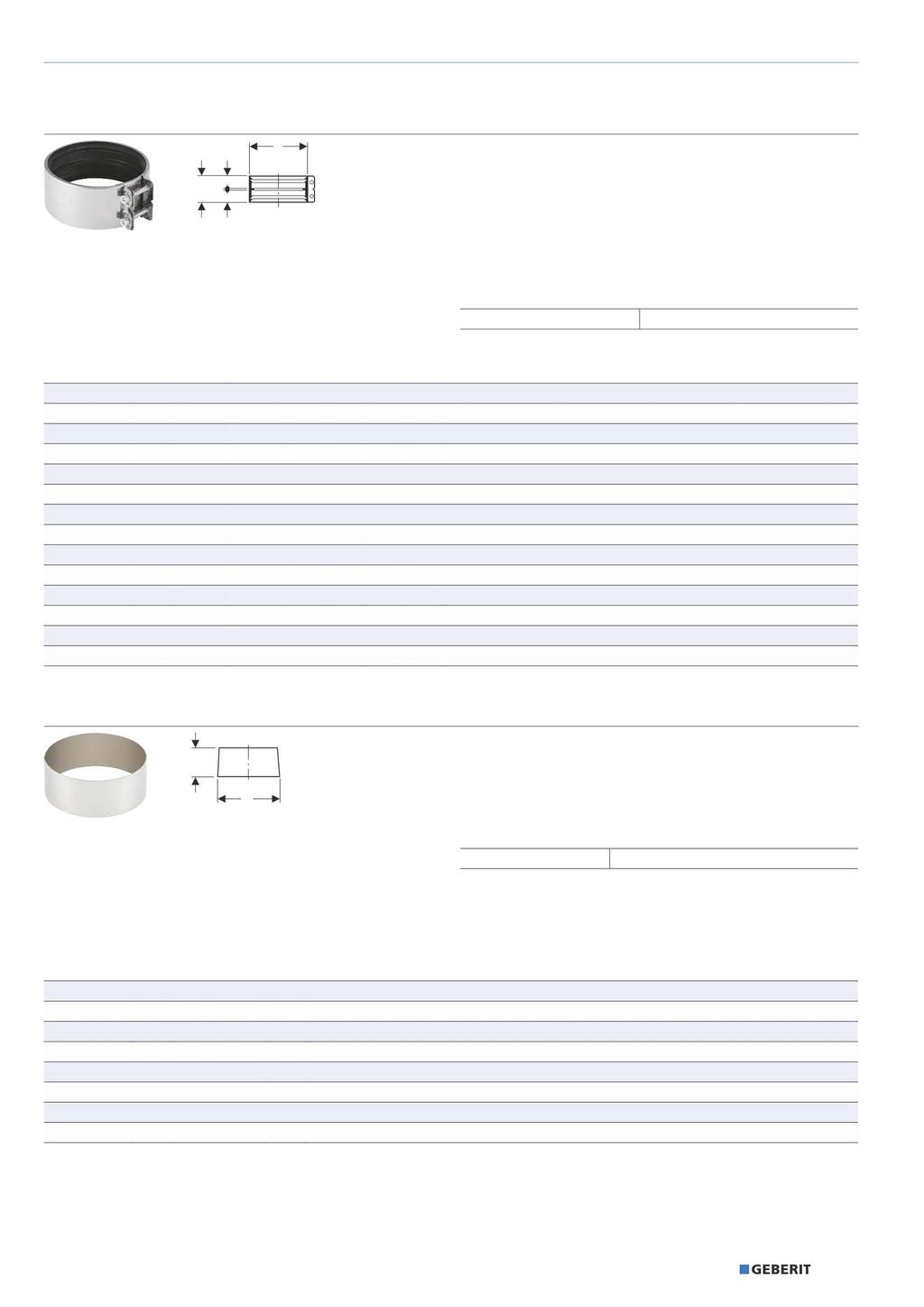 1.3.3 Złączki przejściowe na inne materiały Geberit PE Łączniki Złączki przejściowe na inne materiały Opaska łącząca przejściowa Geberit 1 E X E o oprowazania woy z buynków o scieków poza obszar