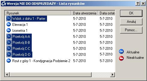 Aktualizacja kilku rysunków 1. Z paska narzędzi Modelowanie z grupy Rysunek, wybierz. W oknie wyświetlona jest lista wszystkich utworzonych rysunków. Aktualne rysunki są oznaczone symbolem.