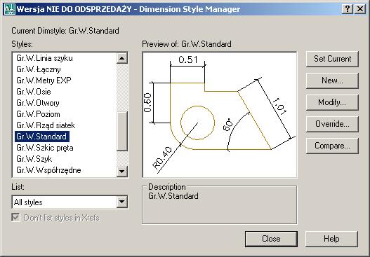 Rysunek 250: Pilot Plan kondygnacji Użyj ustawień wymiarów AutoCAD aby tekst