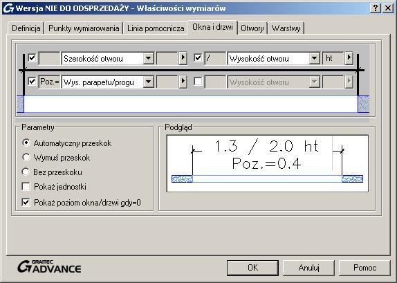 Wybór wymiarów do wyświetlenia 1. Zaznacz grupę wymiarową. 2. Na pasku właściwości, kliknij na aby otworzyć właściwości. 3. Aby dodać lub usunąć wymiary wybierz zakładkę Definicja.