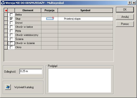 3. W oknie Multi-symbol zaznacz wyłącznie pozycję Słup aby utworzyć symbole tylko dla słupów i kliknij <OK>.