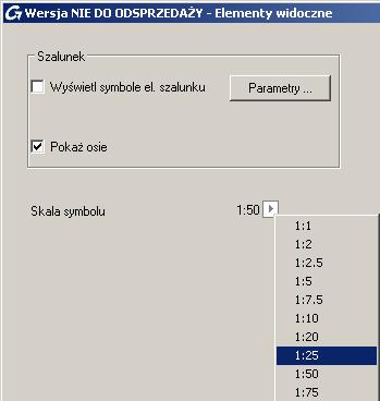 14. W oknie kliknij Elementy widoczne kliknij na strzałkę w polu skala i listy wybierz 1:25. 14. Naciśnij Dalej. 15.