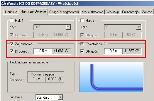 ustaw długość zakotwień: w obu zakotwieniach zaznacz opcję Długość i wprowadź wartość 0.50 m. Rysunek 338: Właściwości pręta Dodawanie zakotwień 4. Naciśnij <OK> aby wyjść i zamknąć okno dialogowe. 5.