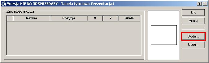 Kliknij na przycisk aby otworzyć okno Tabela tytułowa i wybrać plik tabeli tytułowej. 3.