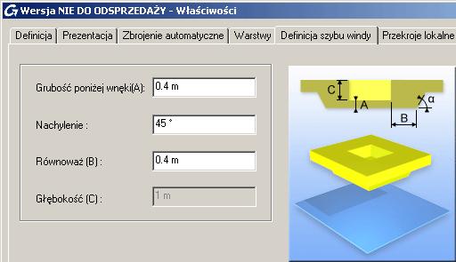 Pozostałe parametry można zmienić z poziomu zakładki Definicja szybu widny.