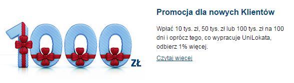 PROMO Union Investments UniLokata: Bonus w wysokości 1% kwoty wpłaconej na min. 100 dni na subfundusz Unilokata Oferta dla nowych klientów Wpłać 10 tys. zł, 50 tys. zł lub 100 tys.