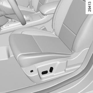 Podnoszenie lub opuszczenie przedniej części siedzenia (zależnie od wersji samochodu) Przesunąć przednią część przełącznika 2 w górę lub w dół.