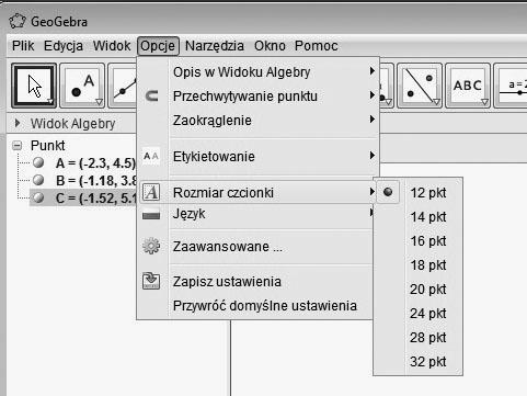 5: Zakładka Opcje Opcja Etykietowanie umożliwia nam automatyczne nadawanie nazwy wszystkim konstruowanym obiektom, lub tylko nowym (2.