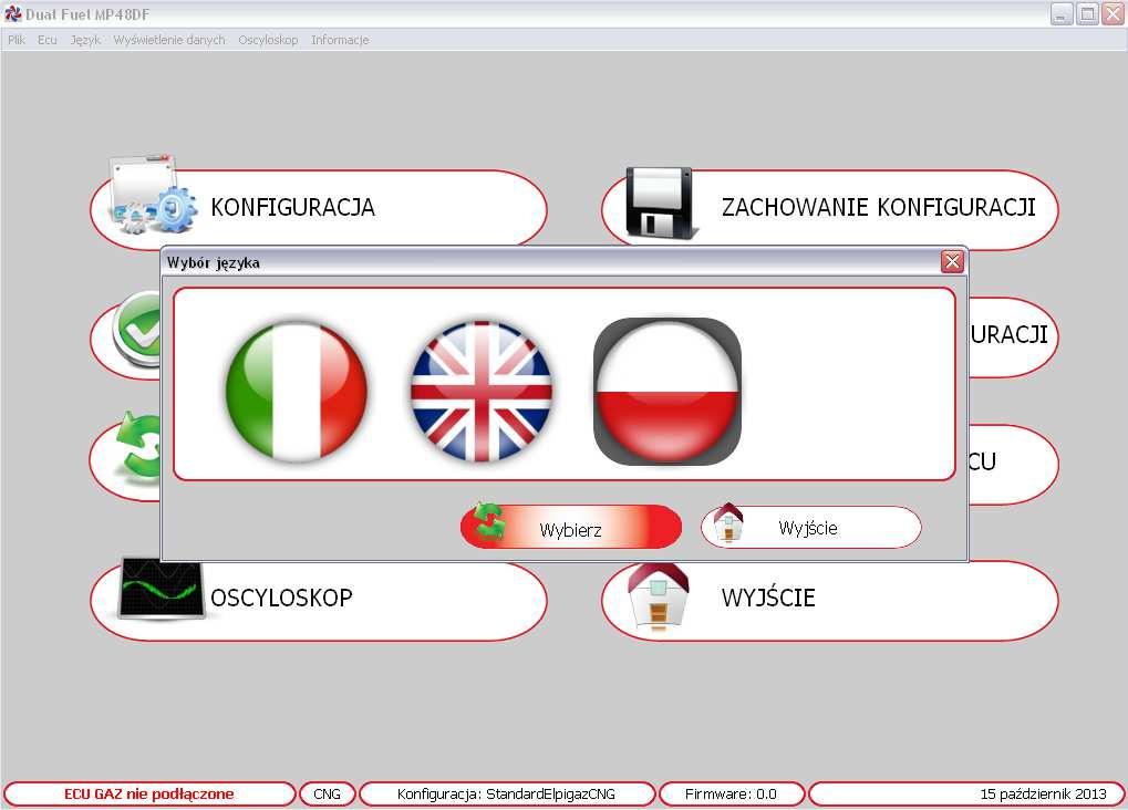 4. ZMIANA JĘZYKA Tuż obok zakładki ECU na pasku górnym ekranu strony głównej dostępna jest zakładka Język (rys.