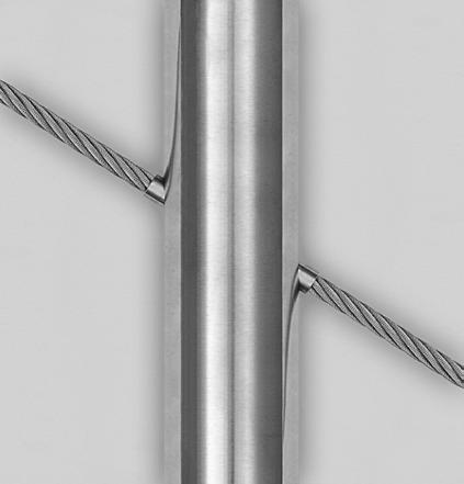 WYPEŁNIENIA BALUSTRAD Liny poziome System lin poziomych PP Regulacja realizowana jest za pomocą śrub wkręconych w widełki mocowane przegubowo do słupka.