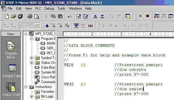 Zdefiniuj Data Block dla przesyłu danych