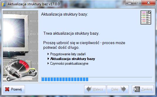 7. Etap VII. W oknie rozpocznie się aktualizacja struktury bazy. 8. Etap VIII.