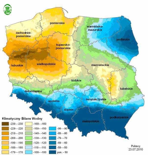 Klimatyczny bilans wodny w okresie od 21 maja do