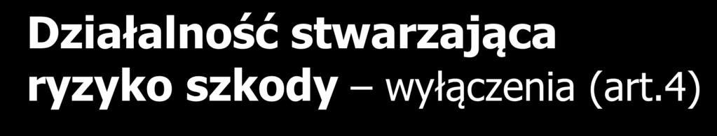 Działalność stwarzająca ryzyko szkody wyłączenia (art.4) Upływ 30 lat od zdarzenia Wskazane przyczyny szkody (m.in.