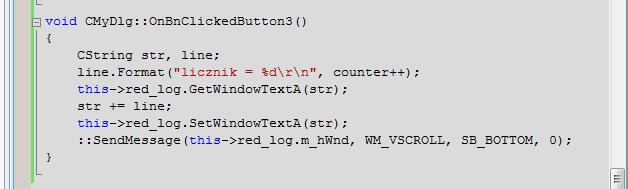 Kod zdarzenia BN_CLICKED Właność Multiline=true + "\r\n" + komunikat