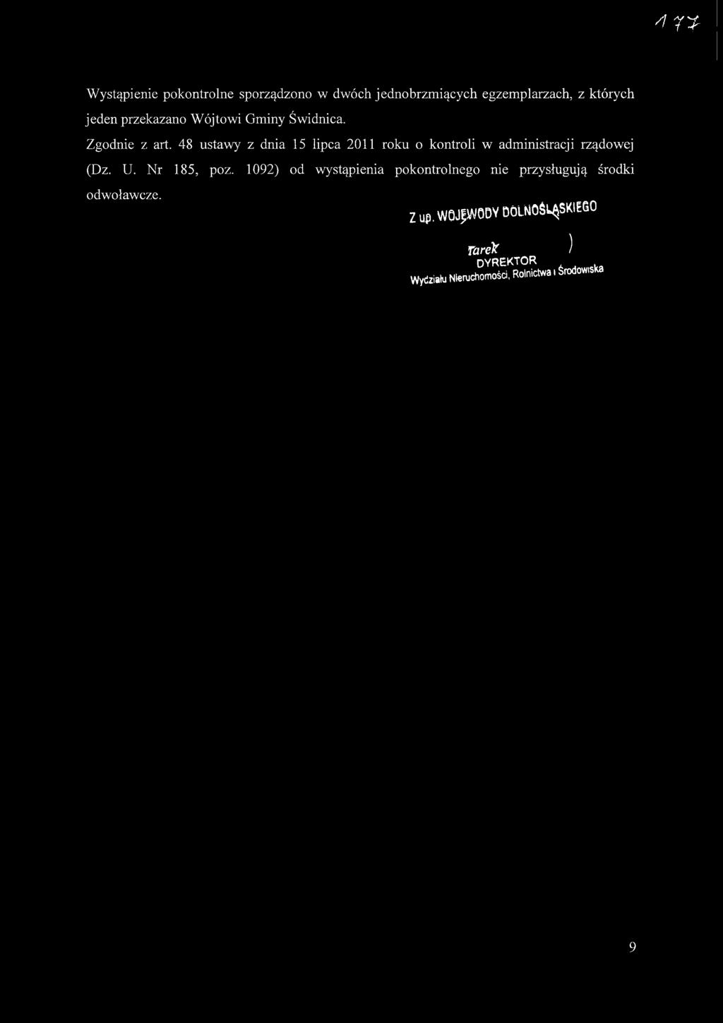 48 ustawy z dnia 15 lipca 2011 roku o kontroli w administracji rządowej (Dz. U. Nr 185, poz.