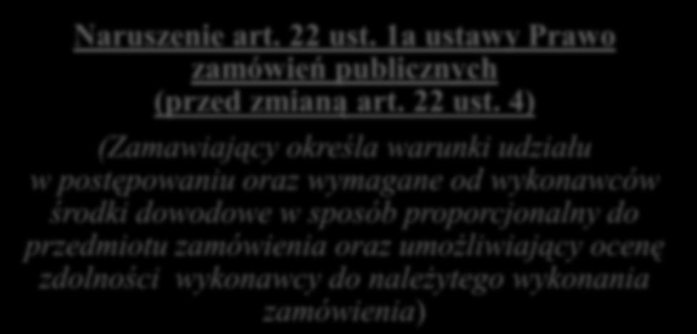 4) (Zamawiający określa warunki udziału w postępowaniu oraz wymagane od wykonawców środki dowodowe w sposób proporcjonalny do przedmiotu zamówienia oraz umożliwiający ocenę zdolności wykonawcy do