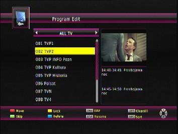 Jak zmienić nazwę kanału? Przejdź do edycji listy kanałów (Menu-Program Lista TV PIN 000000). Wybierz kanał i naciśnij OK, aby zobaczyć jego podgląd w małym okienku.