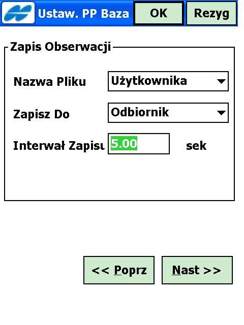 Dla odbiornika Topcon GRS-1 wiersze Zewn.Odbiorn i Model odbiornika pozostawiamy puste. Klikamy Nast i przechodzimy do okna Ustaw.PP Baza 14. W oknie Ustaw.