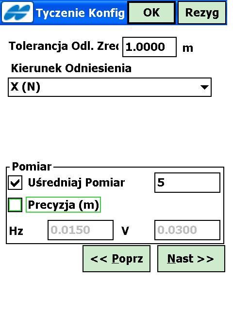 16. W pierwszym oknie Tyczenie Konfig wpisuje się parametry dotyczące tyczenia.