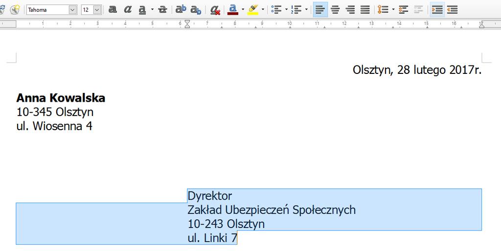 [13/22] Writer 5 - Kliknij lewym klawiszem myszy pomiędzy wierszami: ul.