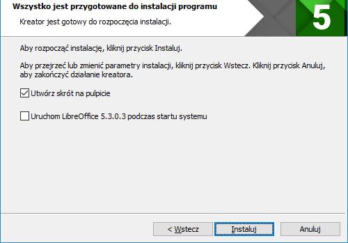 [3/22] Writer Rysunek 6. Trzeci krok instalacji pakietu LibreOffice 5.