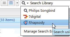 Odtwarzanie przez Internet Dodawanie do programu Philips Songbird Aby przesłać utwory z usługi Rhapsody do programu Philips Songbird, dodaj utwory do listy odtwarzania w programie Philips Songbird