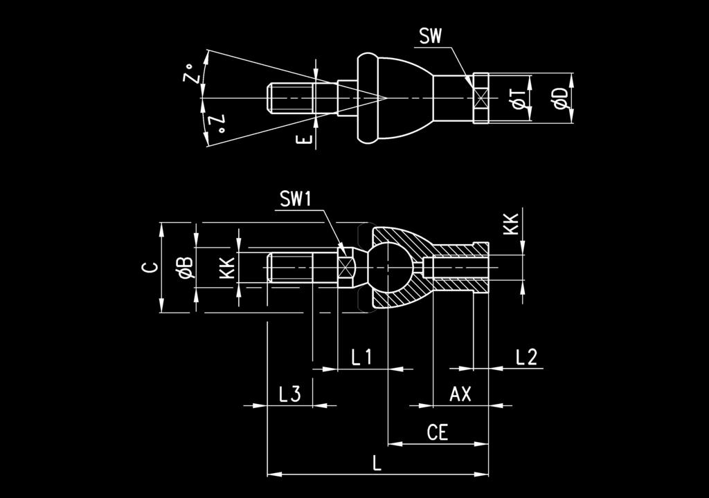 M2x,25 7,5 6,5 9 GA-50-63 6 5 2 2 28 64 M6x,5 22 7,5 22 GA-80-00 20 8 25 25 33 77 M20x,5 27,5 7 30 Przegub wahliwy tłoczyska, mod.