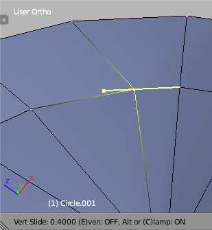 go (Rysunek 14.14.1a) i naciśnij Shift - V (Mesh Vertices Vertex Slide): a b c wierzchołek 2. Shift - V Oryginalne położenie wierzchołka 4.