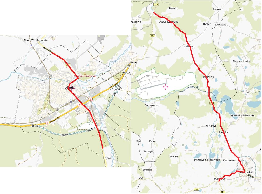 Dziennik Urzędowy Województwa Pomorskiego 25 Poz. 670 Rysunek 4 Lokalizacja analizowanych odcinków drogi wojewódzkiej nr 214 1.3.2.1 Odcinek 1: Lębork, skrzyżowanie z DK6 Lębork, granica miasta Odcinek o długości 3 kilometrów 300 metrów przebiegający przez m.