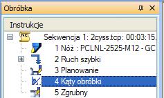 Po aktualizacji obróbki należy ponownie wywołać funkcję Kąty obróbki i odznaczyć opcję Zastosuj. Ścieżka narzędzia powinna wyglądać jak na rys.66.