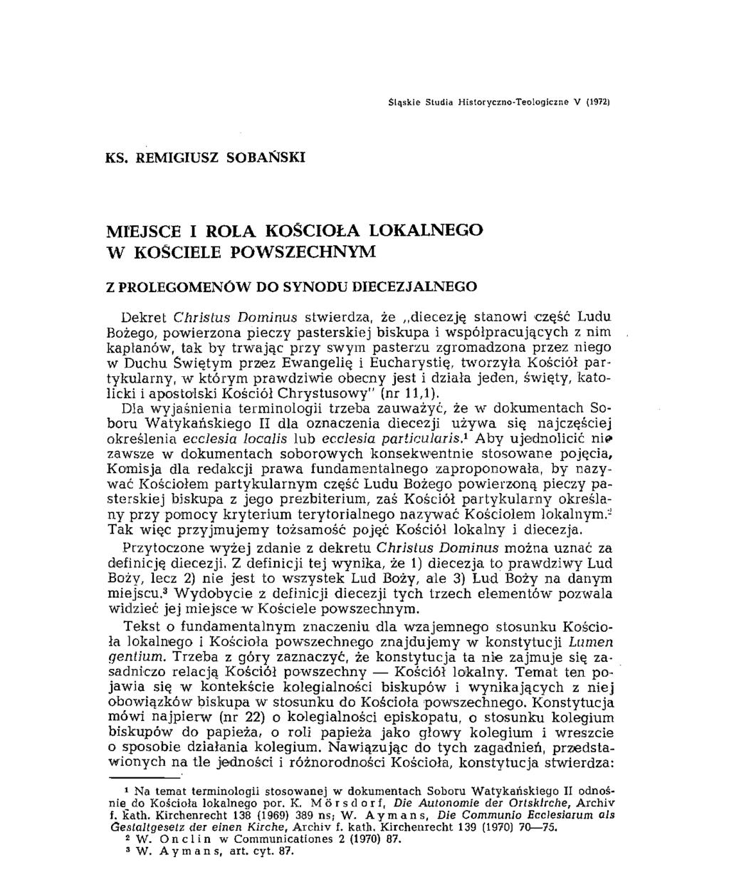 Śląskie Studia Historyczno-Teologiczne V (1972) KS.