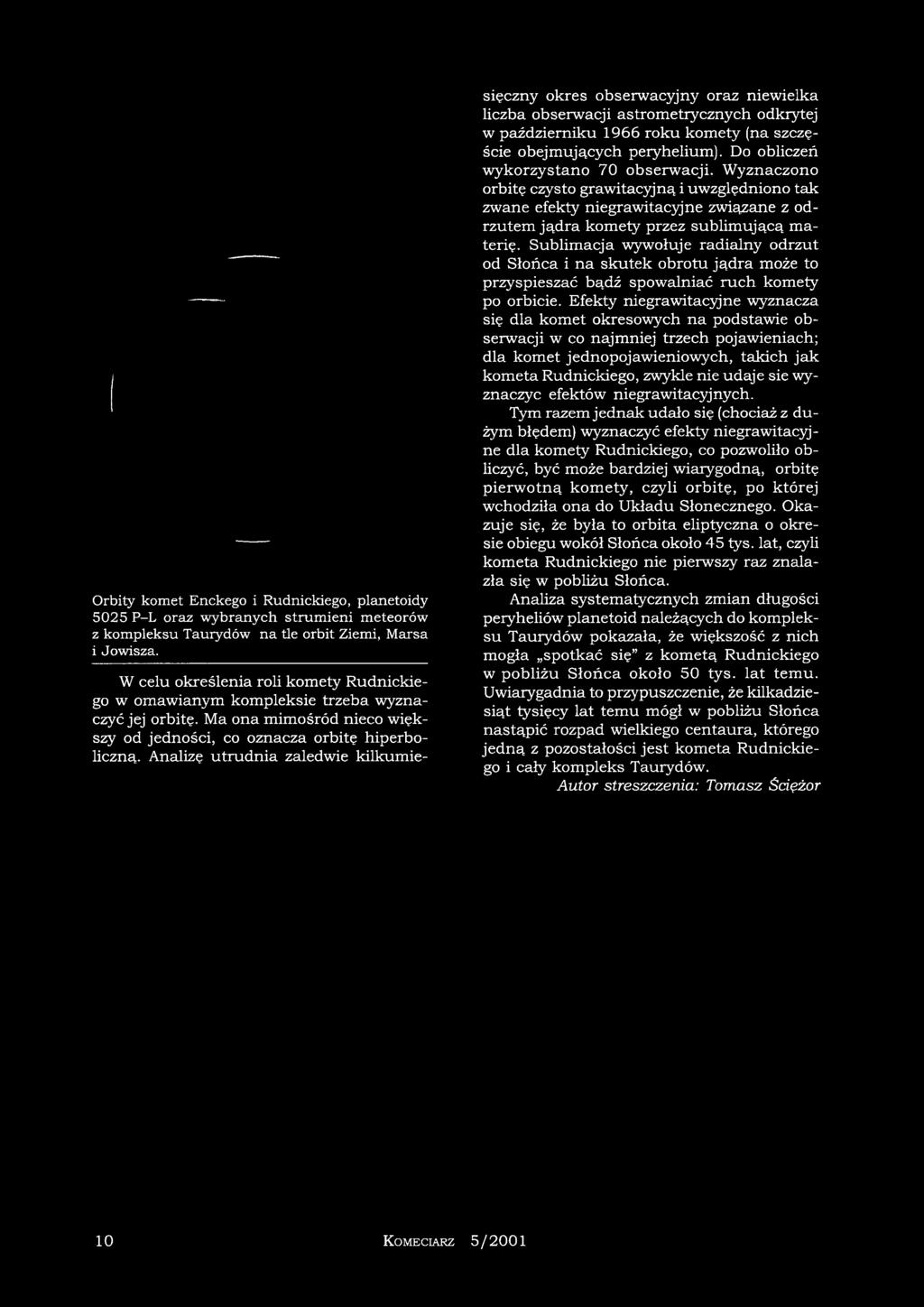 Analizę utrudnia zaledwie kilkumiesięczny okres obserwacyjny oraz niewielka liczba obserwacji astrometrycznych odkrytej w październiku 1966 roku komety (na szczęście obejmujących peiyhelium).