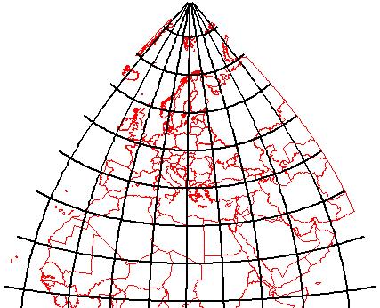 Kształt siatki kartograficznej: Odwzorowanie Gaussa-Krűgera Południk środkowy odwzorowuje się wiernie na odcinek linii prostej, pozostałe południki na krzywe symetryczne względem południka środkowego