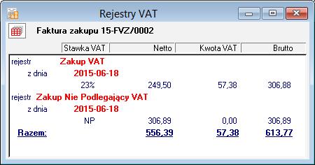 Fakt odliczenia 50% podatku VAT dla pozycji nie ma wpływu na wartości Netto, VAT i Brutto w podsumowaniu dokumentu.