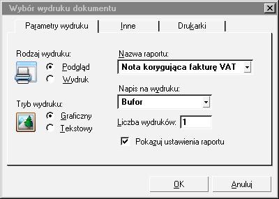 8.4.8 Drukowanie noty korygującej Nota korygująca może być wydrukowana w przypadku pomyłki popełnionej w trakcie wystawiania dokumentu sprzedaży, dotyczącej: danych wystawcy, danych sprzedawcy,