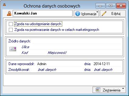 10.4.5.1 Ochrona danych Przedstawia informacje dotyczące osoby której dane są przetwarzane w programie.