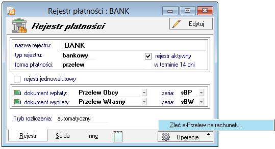 Obsługuj jak - Symbol dokumentu w Finanse i Księgowość, który będzie odpowiednikiem tego raportu płatności.