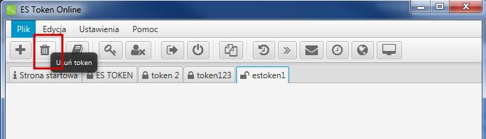 Klikamy na zakładkę tokena który chcemy usunąć, a następnie Plik» Usuń token