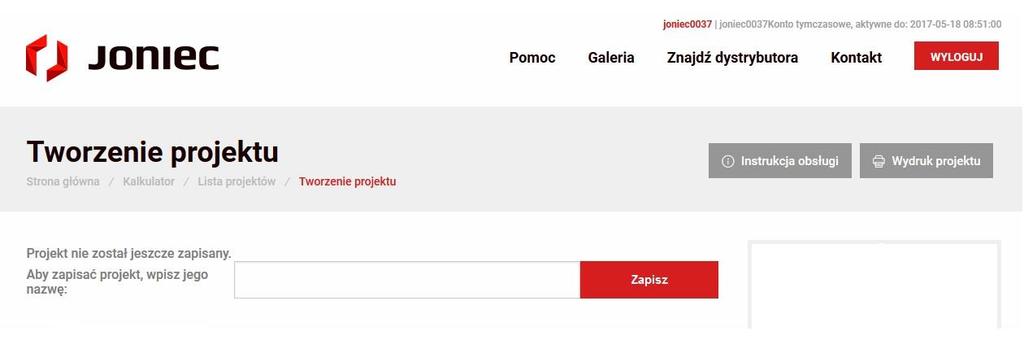 Po nadaniu nazwy projektu zatwierdź czynność przyciskiem Rys. 4 WAŻNE!