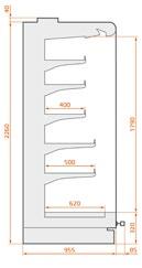 shelves or 5 rows (depending on model) price rall, shelves limiters top lighting, one row, white 840 metal bumper digital thermometer