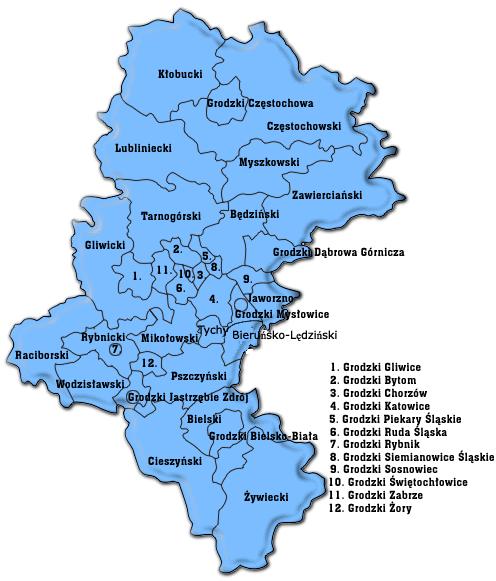 Rysunek H-1. Lokalizacja strefy bielsko-żywieckiej na tle podziału administracyjnego województwa śląskiego (źródło: www.gminy.pl) 2.