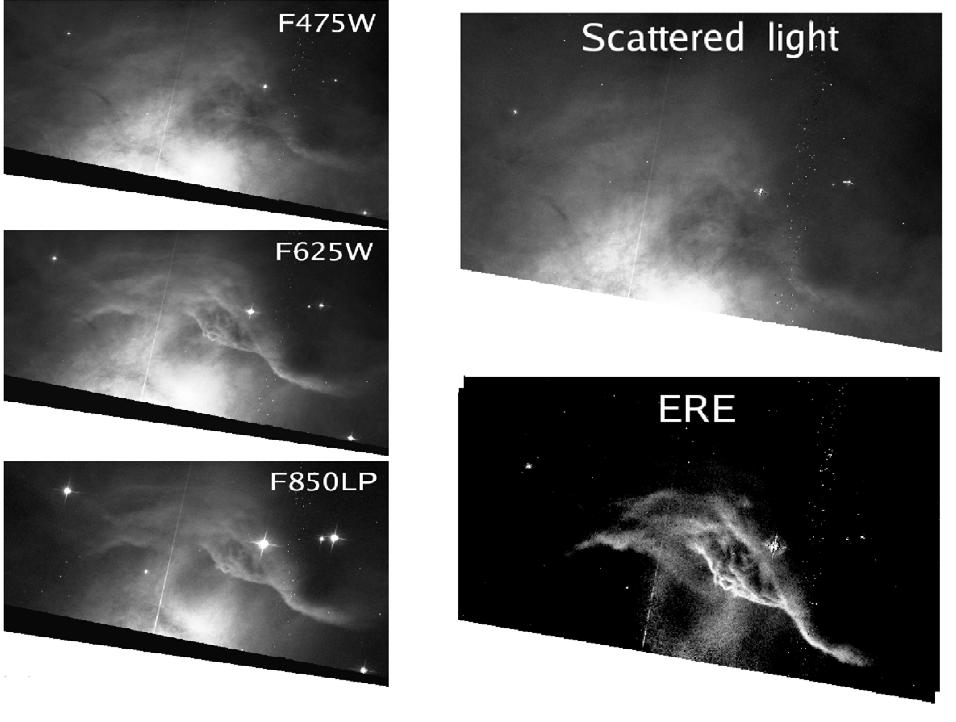 ICA astronomia Trzy obrazy mgławicy NGC 7023 uzyskane z trzema różnymi filtrami. A&A 479, L41-L44 (2008) DOI: 10.
