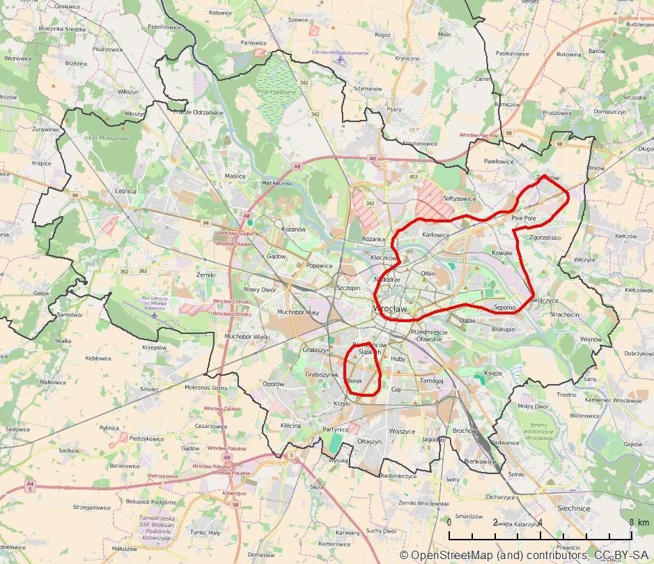 Obszary przekroczeń stężeń rocznych PM10 we Wrocławiu Ocena 2015